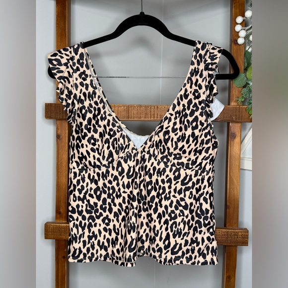 Leopard Ruffle Trim Tankini Top - Picture 2 of 5